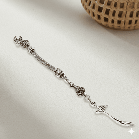 Zülfikar Temalı Foxtail Zincirli Tek Kamçılı Kararmaz Metal Püskül - Tesbihane