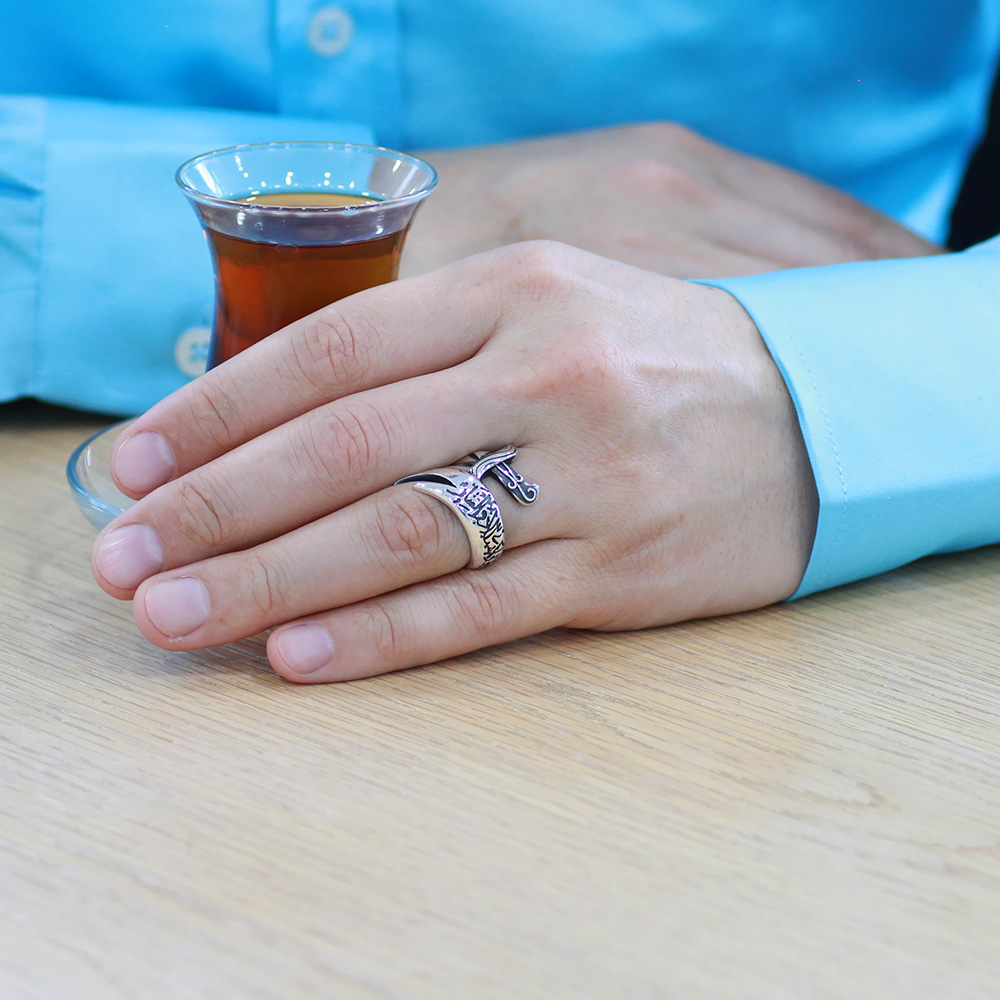 Zülfikardan Keskin Kılıç Hz Aliden Başka Yiğit Yoktur Yazılı 925 Ayar Gümüş Erkek Zülfikar Yüzük - 3