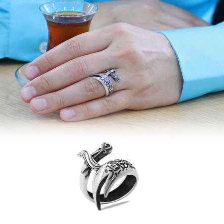 Zülfikardan Keskin Kılıç Hz Aliden Başka Yiğit Yoktur Yazılı 925 Ayar Gümüş Erkek Zülfikar Yüzük - Tesbihane