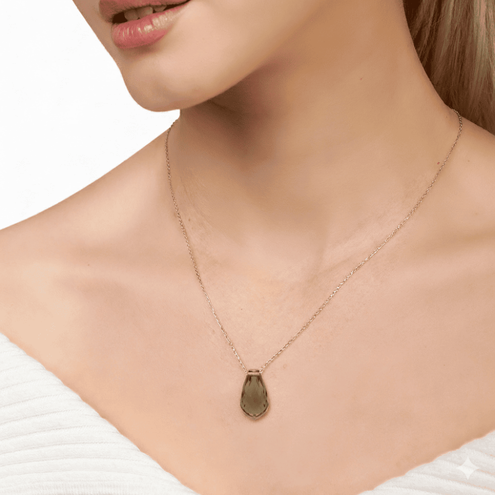 Zultanit Taşlı Damla Tasarım 925 Ayar Gümüş Kadın Kolye - 3