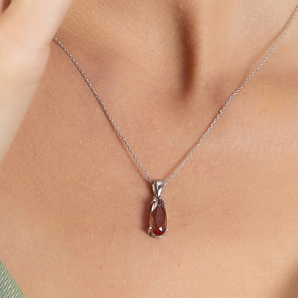 Zultanit Taşlı Damla Tasarım Zarif 925 Ayar Gümüş Kadın Kolye - 2