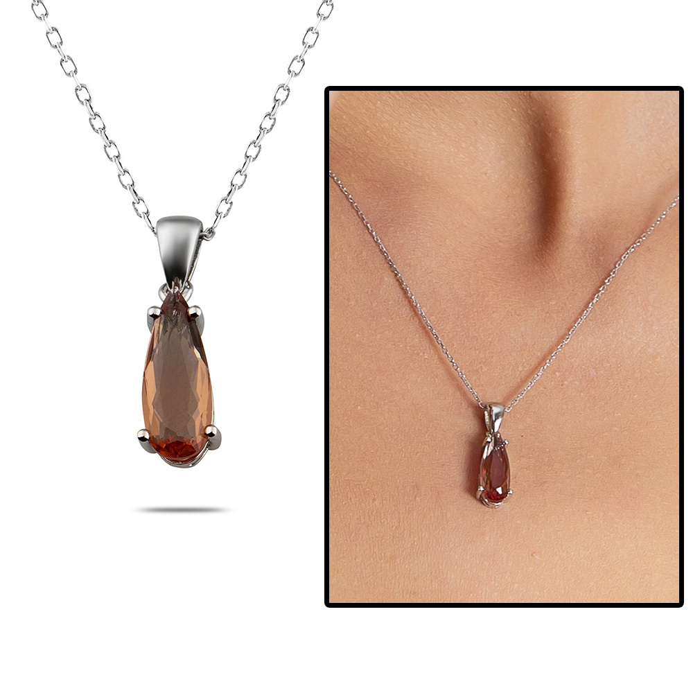 Zultanit Taşlı Damla Tasarım Zarif 925 Ayar Gümüş Kadın Kolye - 1