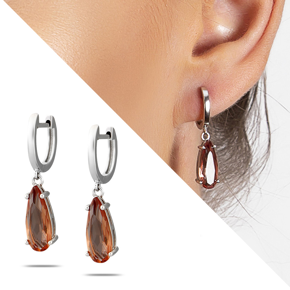 Zultanit Taşlı Damla Tasarım 925 Ayar Gümüş Küpe - 1