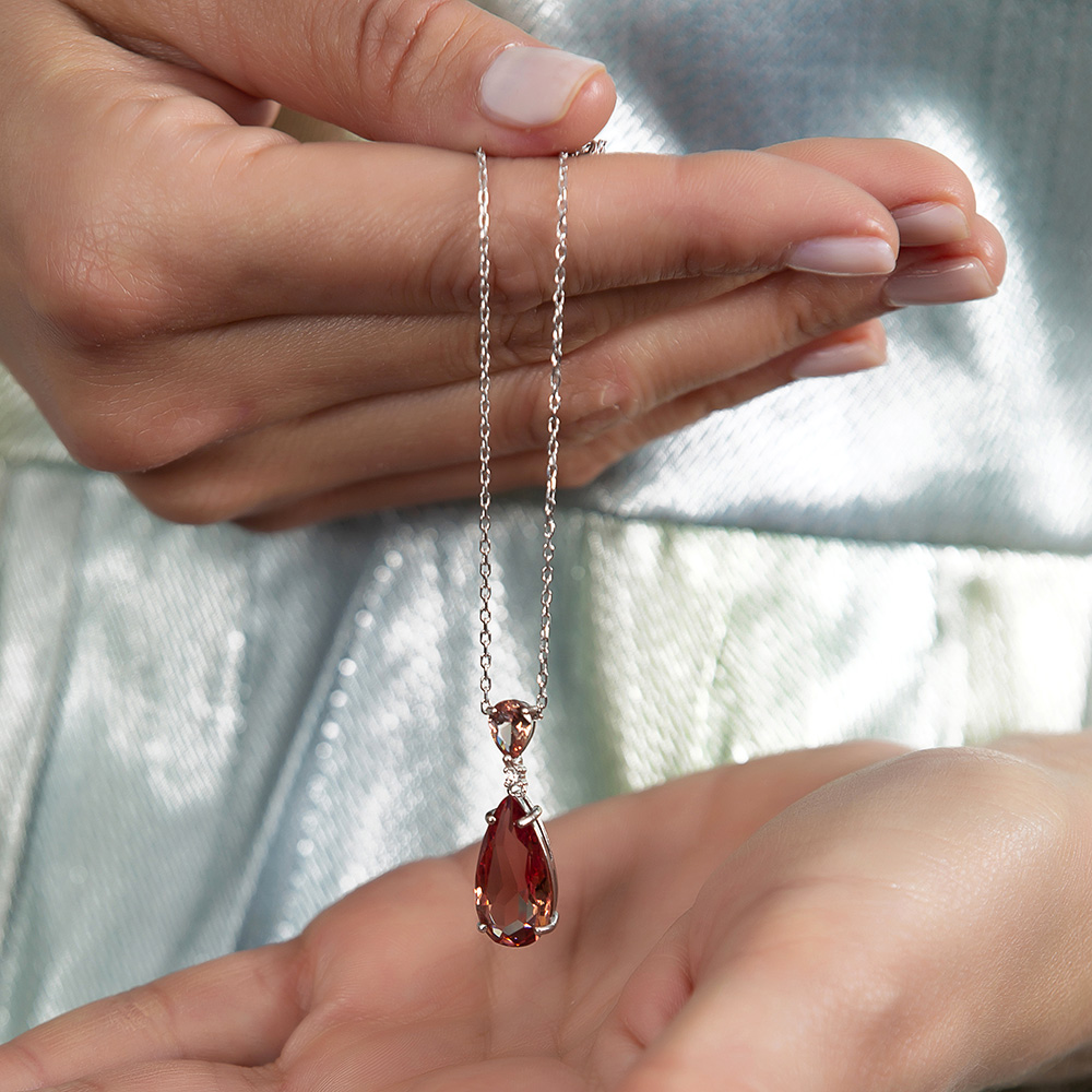 Zultanit Taşlı Damla Tasarım Büyük Boy 925 Ayar Gümüş Kadın Kolye - 5