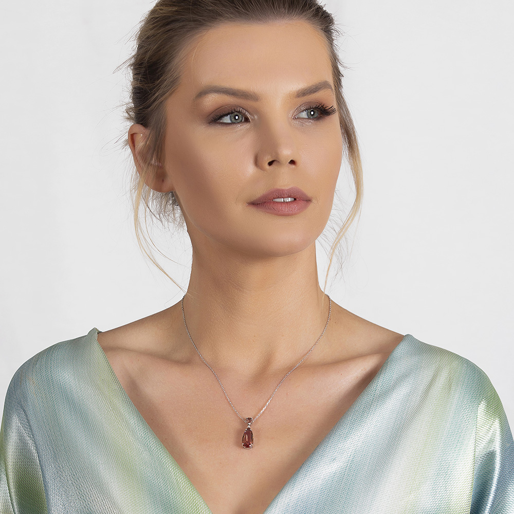 Zultanit Taşlı Damla Tasarım Büyük Boy 925 Ayar Gümüş Kadın Kolye - 2