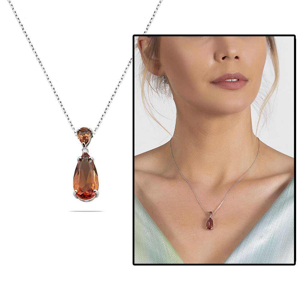 Zultanit Taşlı Damla Tasarım Büyük Boy 925 Ayar Gümüş Kadın Kolye - 1