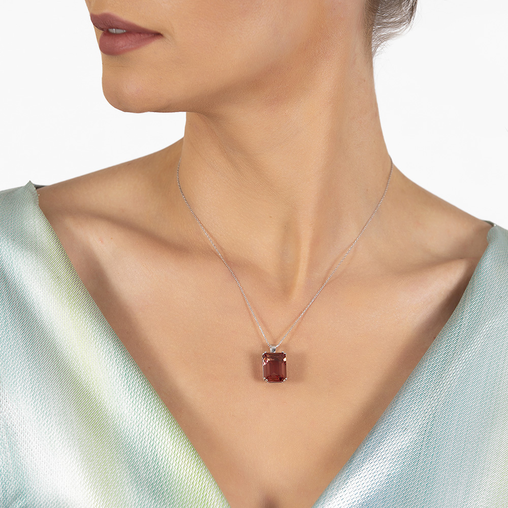 Zultanit Taşlı Dikdörtgen Tasarım Büyük Boy 925 Ayar Gümüş Kadın Kolye - 4