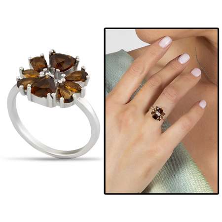 Zultanit Taşlı Kır Çiçeği Tasarım 925 Ayar Gümüş Kadın Yüzük - Tesbihane