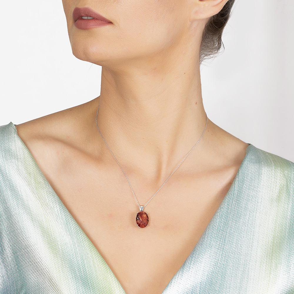 Zultanit Taşlı Oval Tasarım Büyük Boy 925 Ayar Gümüş Kadın Kolye - 4