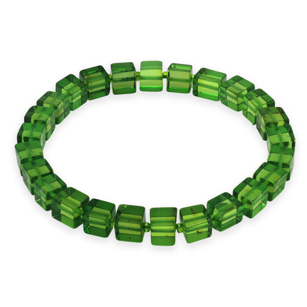 Zümrüt Yeşili Küp Kesim Doğal Damla Kehribar Erkek Bileklik - 6