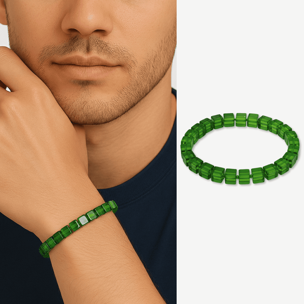 Zümrüt Yeşili Küp Kesim Doğal Damla Kehribar Erkek Bileklik - 1