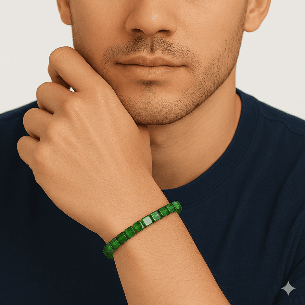 Zümrüt Yeşili Küp Kesim Doğal Damla Kehribar Erkek Bileklik - 2