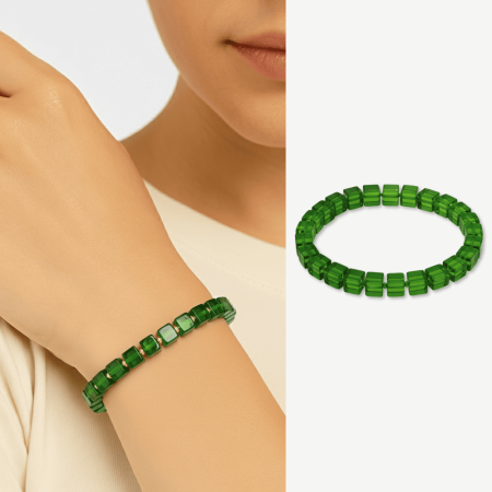 Zümrüt Yeşili Küp Kesim Doğal Damla Kehribar Kadın Bileklik - Tesbihane