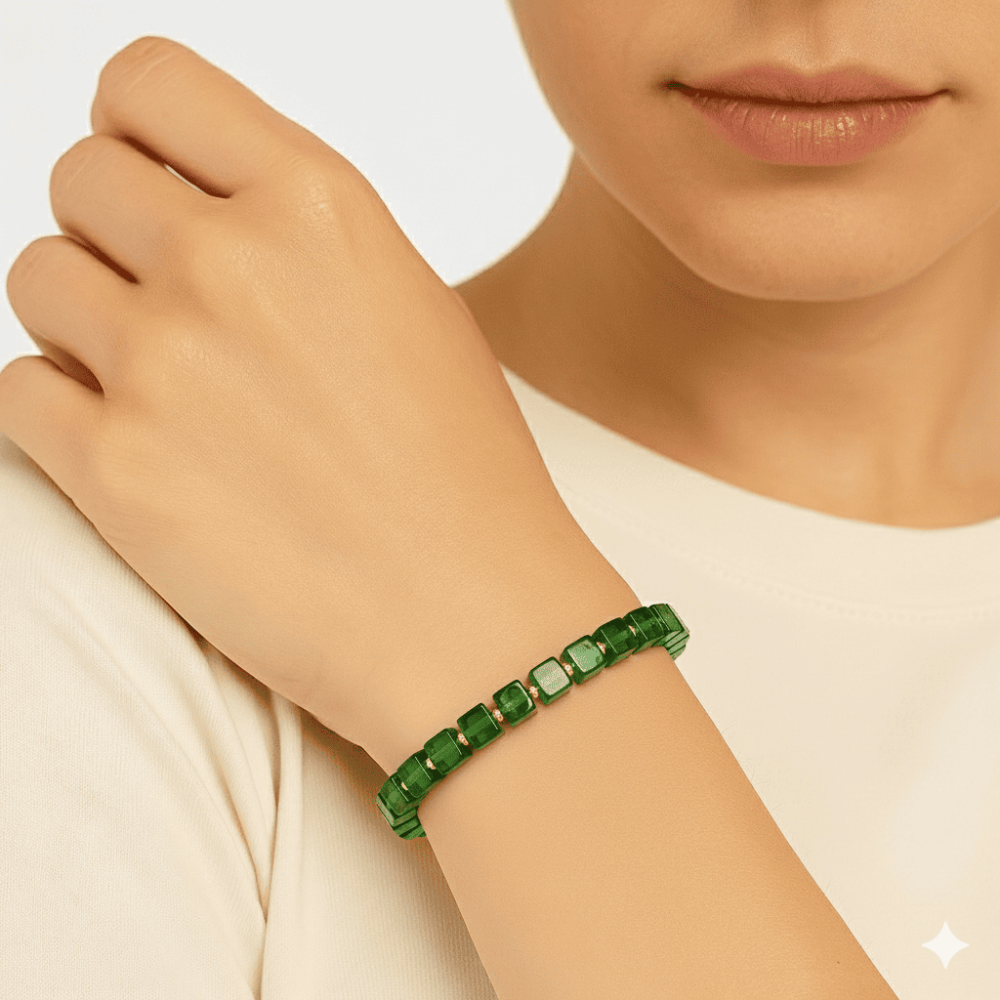 Zümrüt Yeşili Küp Kesim Doğal Damla Kehribar Kadın Bileklik - 2