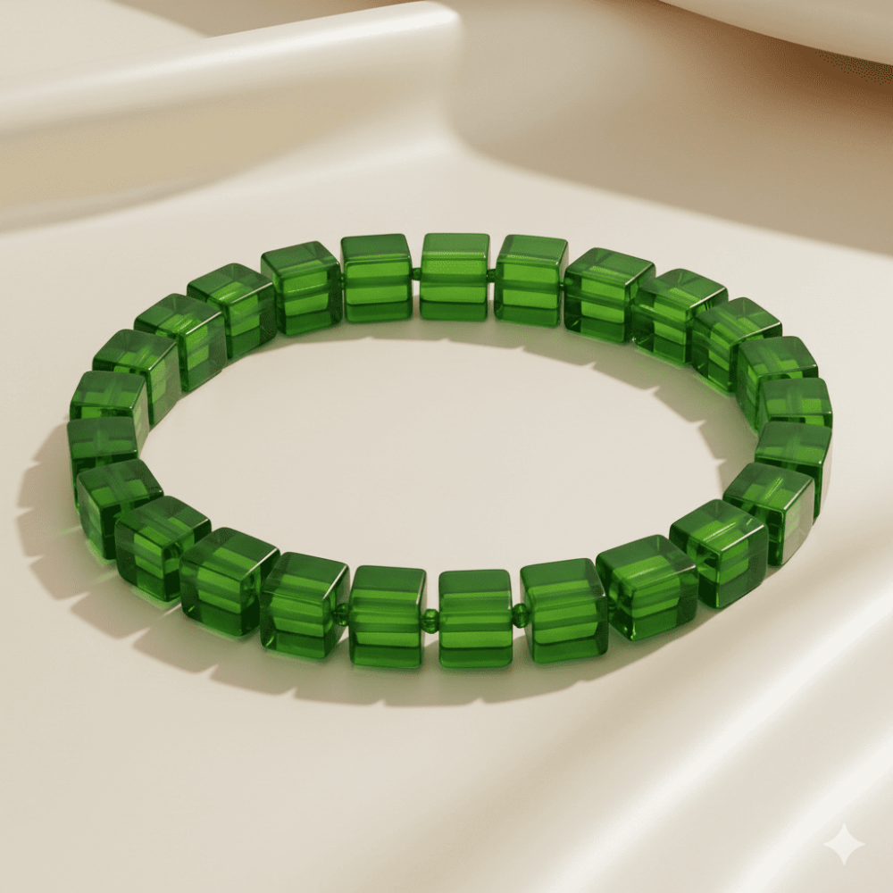 Zümrüt Yeşili Küp Kesim Doğal Damla Kehribar Kadın Bileklik - 3