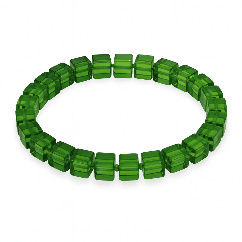Zümrüt Yeşili Küp Kesim Doğal Damla Kehribar Kadın Bileklik - 4