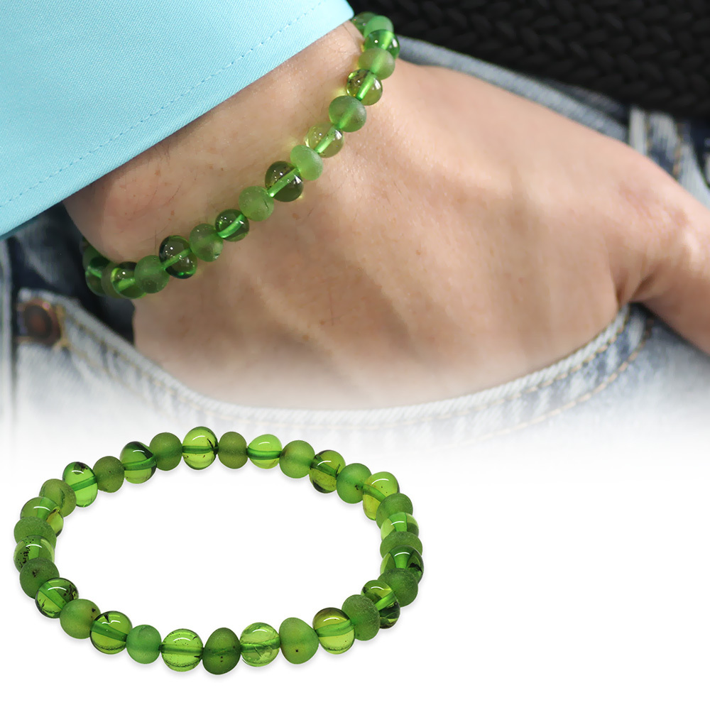 Zümrüt Yeşili Tekerlek Kesim Doğal Damla Kehribar Erkek Bileklik - 5