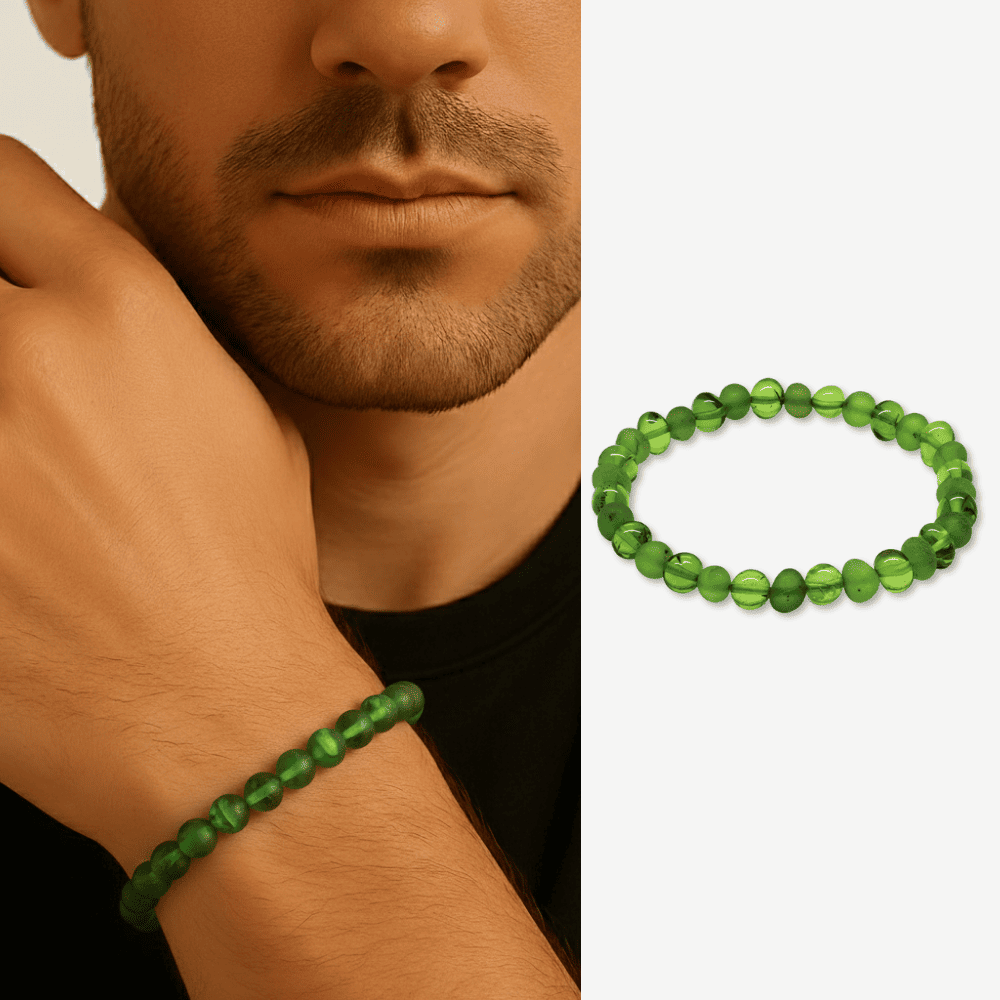 Zümrüt Yeşili Tekerlek Kesim Doğal Damla Kehribar Erkek Bileklik - 1