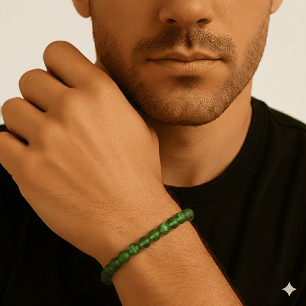 Zümrüt Yeşili Tekerlek Kesim Doğal Damla Kehribar Erkek Bileklik - 2