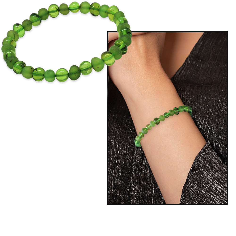 Zümrüt Yeşili Tekerlek Kesim Doğal Damla Kehribar Kadın Bileklik - 5