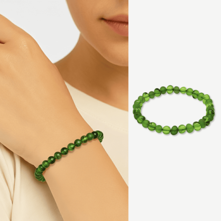 Zümrüt Yeşili Tekerlek Kesim Doğal Damla Kehribar Kadın Bileklik - Tesbihane