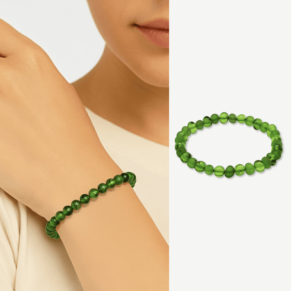 Zümrüt Yeşili Tekerlek Kesim Doğal Damla Kehribar Kadın Bileklik - 1