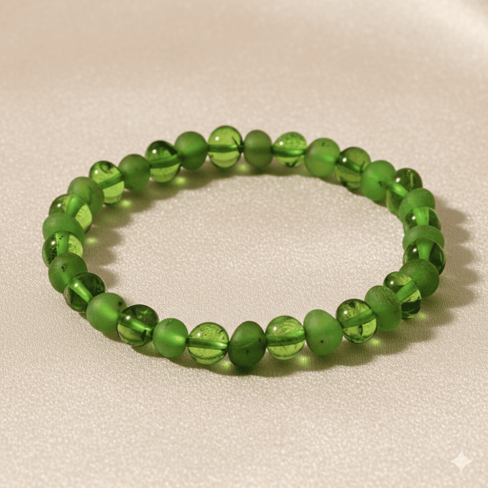 Zümrüt Yeşili Tekerlek Kesim Doğal Damla Kehribar Kadın Bileklik - 3